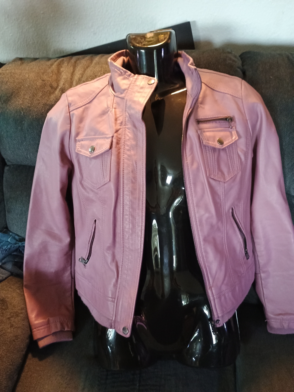 CI SONO Women’s Medium Pink Faux Leather Moto Jacket Zip Pockets